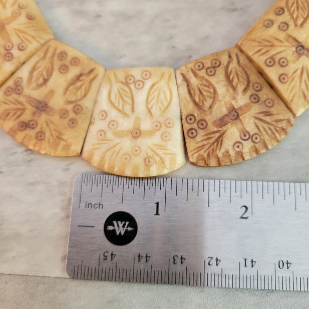Vintage Hand Carved Tribal Necklace Ethnic Beads Statement Jewelry 18 Inch - Picture 7 of 10